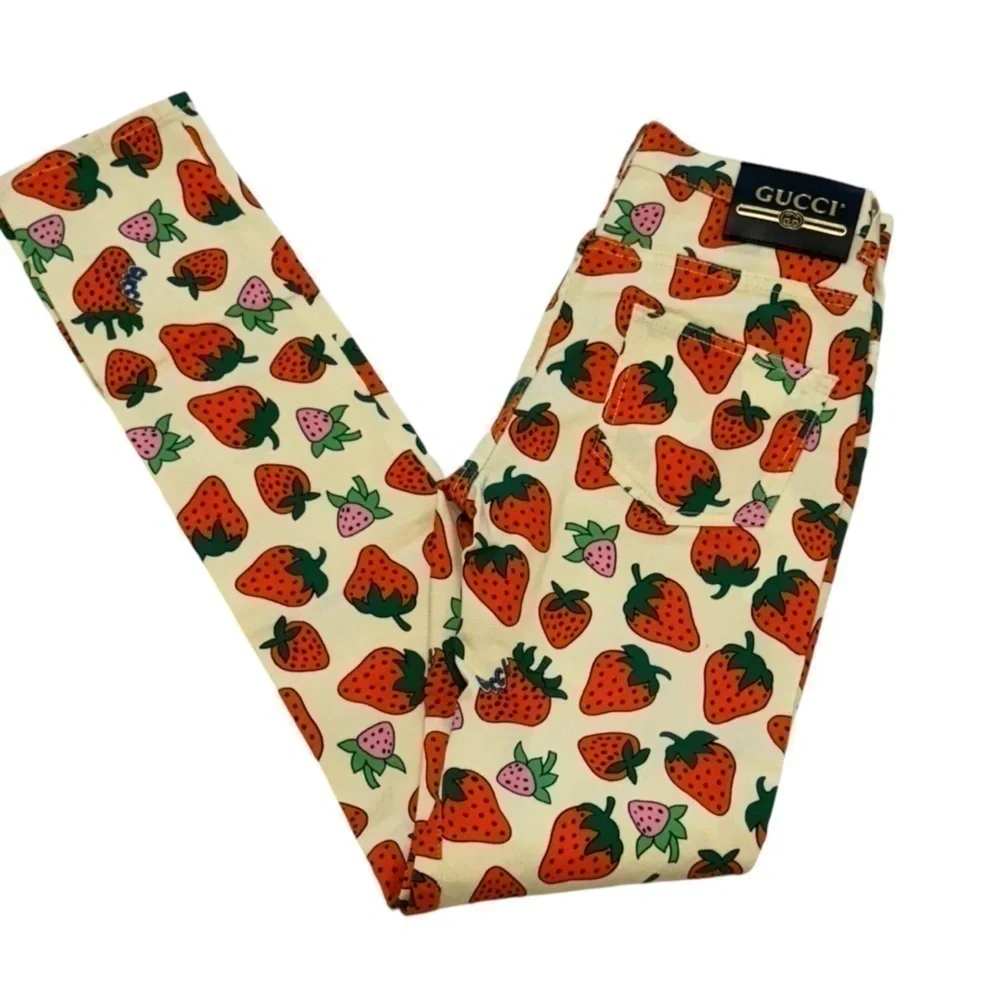 GUCCI Maximalist Luxury Spring Fruit Strawberry Skinny Cotton Twill Pants 25 NWT - Picture 8 of 13